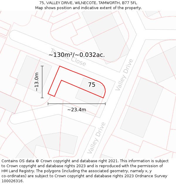 75, VALLEY DRIVE, WILNECOTE, TAMWORTH, B77 5FL: Plot and title map