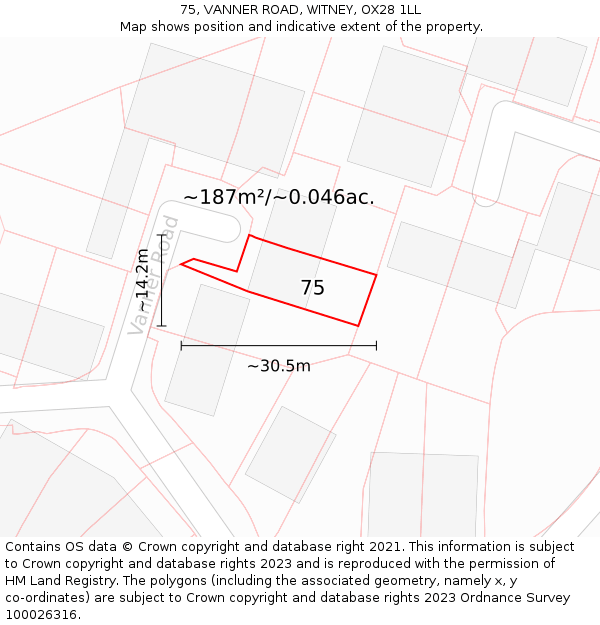 75, VANNER ROAD, WITNEY, OX28 1LL: Plot and title map