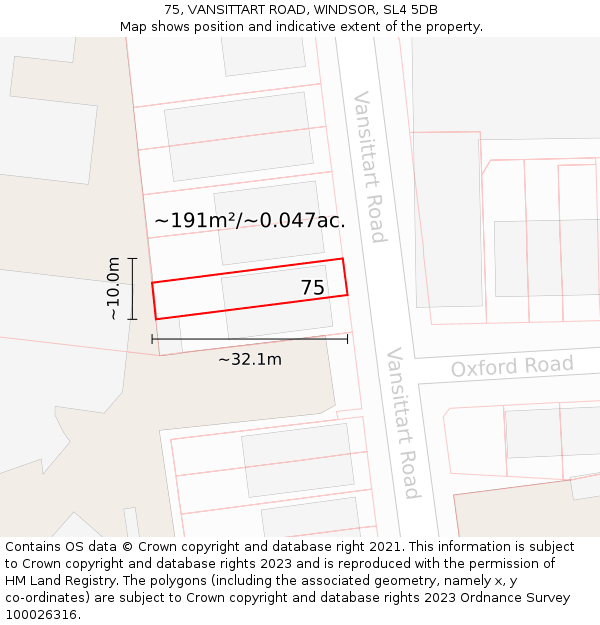 75, VANSITTART ROAD, WINDSOR, SL4 5DB: Plot and title map