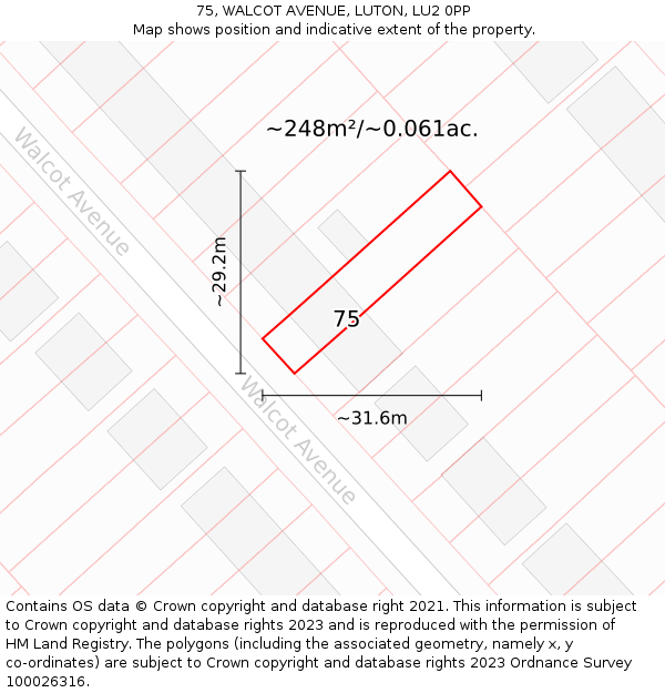 75, WALCOT AVENUE, LUTON, LU2 0PP: Plot and title map