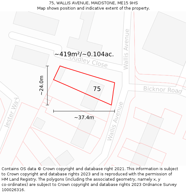 75, WALLIS AVENUE, MAIDSTONE, ME15 9HS: Plot and title map