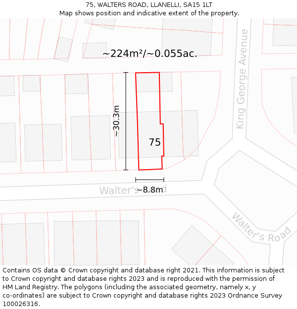 75, WALTERS ROAD, LLANELLI, SA15 1LT: Plot and title map