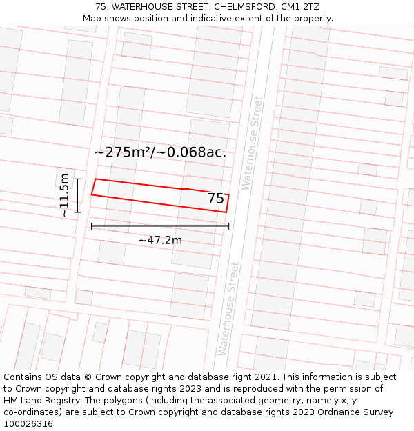 75, WATERHOUSE STREET, CHELMSFORD, CM1 2TZ: Plot and title map