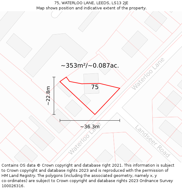 75, WATERLOO LANE, LEEDS, LS13 2JE: Plot and title map