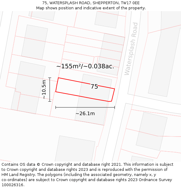 75, WATERSPLASH ROAD, SHEPPERTON, TW17 0EE: Plot and title map