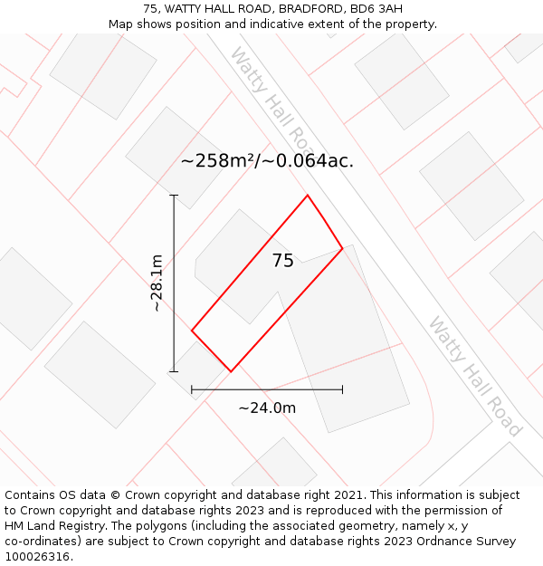 75, WATTY HALL ROAD, BRADFORD, BD6 3AH: Plot and title map