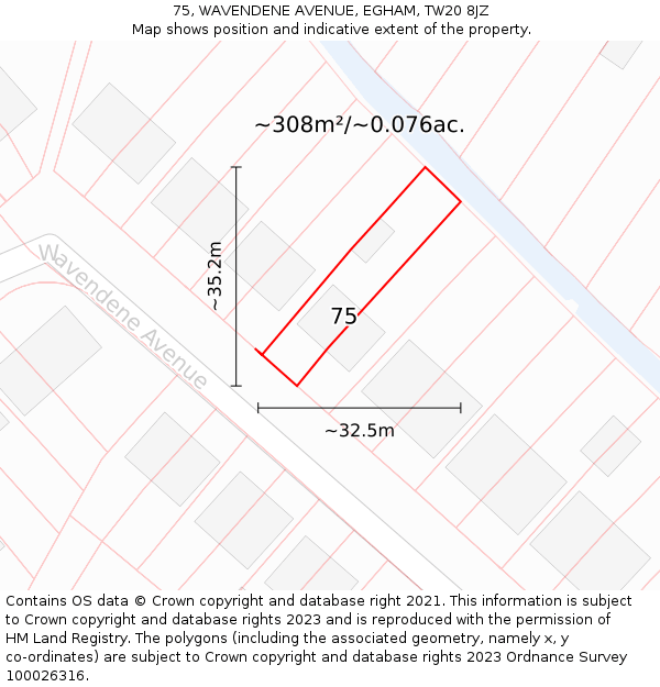 75, WAVENDENE AVENUE, EGHAM, TW20 8JZ: Plot and title map