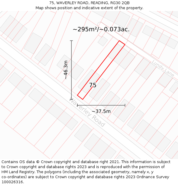 75, WAVERLEY ROAD, READING, RG30 2QB: Plot and title map