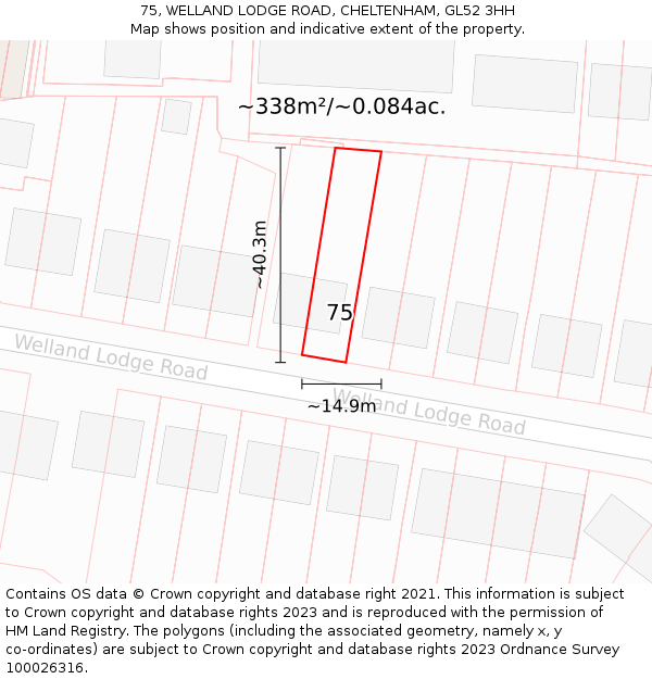 75, WELLAND LODGE ROAD, CHELTENHAM, GL52 3HH: Plot and title map