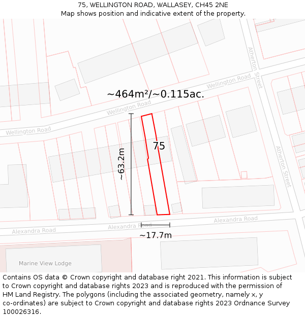 75, WELLINGTON ROAD, WALLASEY, CH45 2NE: Plot and title map