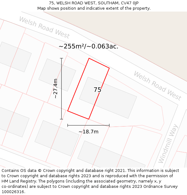 75, WELSH ROAD WEST, SOUTHAM, CV47 0JP: Plot and title map