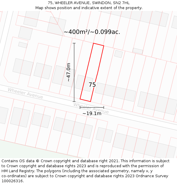 75, WHEELER AVENUE, SWINDON, SN2 7HL: Plot and title map