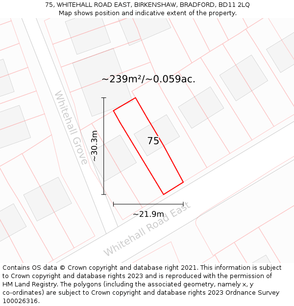 75, WHITEHALL ROAD EAST, BIRKENSHAW, BRADFORD, BD11 2LQ: Plot and title map