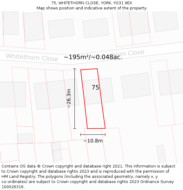 75, WHITETHORN CLOSE, YORK, YO31 9EX: Plot and title map