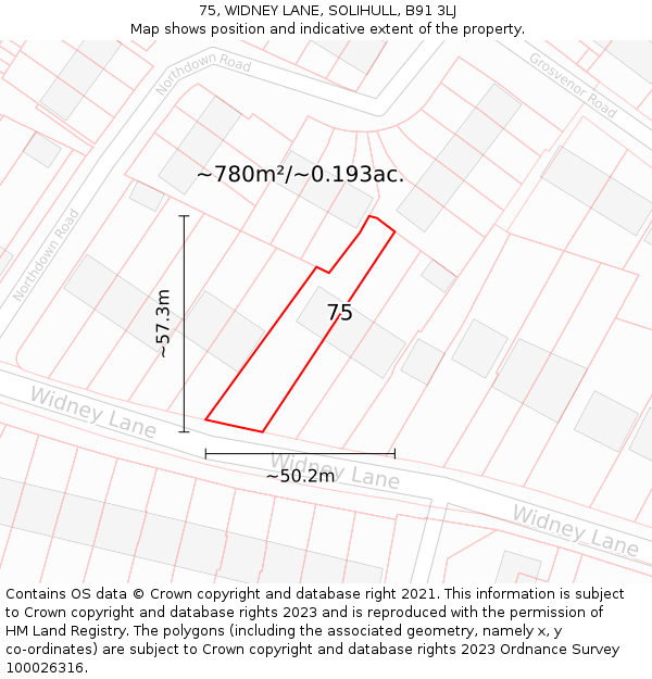 75, WIDNEY LANE, SOLIHULL, B91 3LJ: Plot and title map