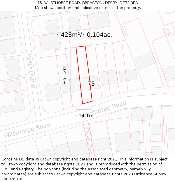 75, WILSTHORPE ROAD, BREASTON, DERBY, DE72 3EA: Plot and title map