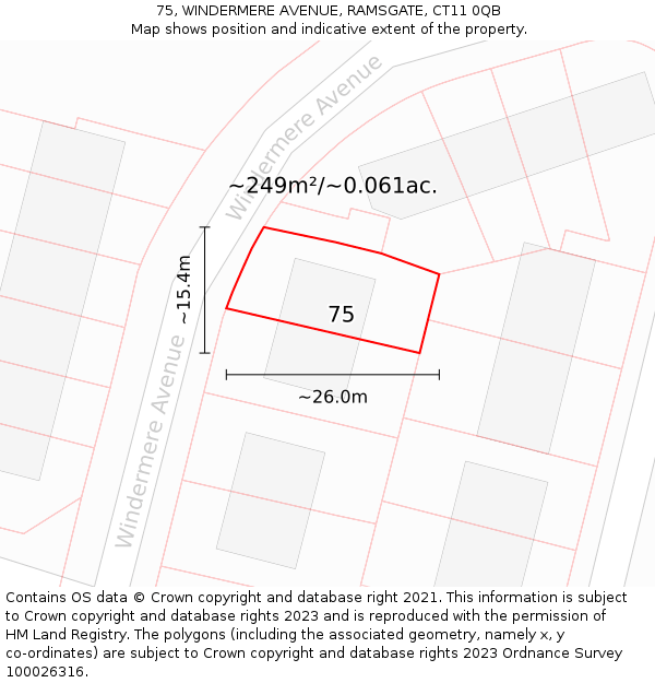 75, WINDERMERE AVENUE, RAMSGATE, CT11 0QB: Plot and title map