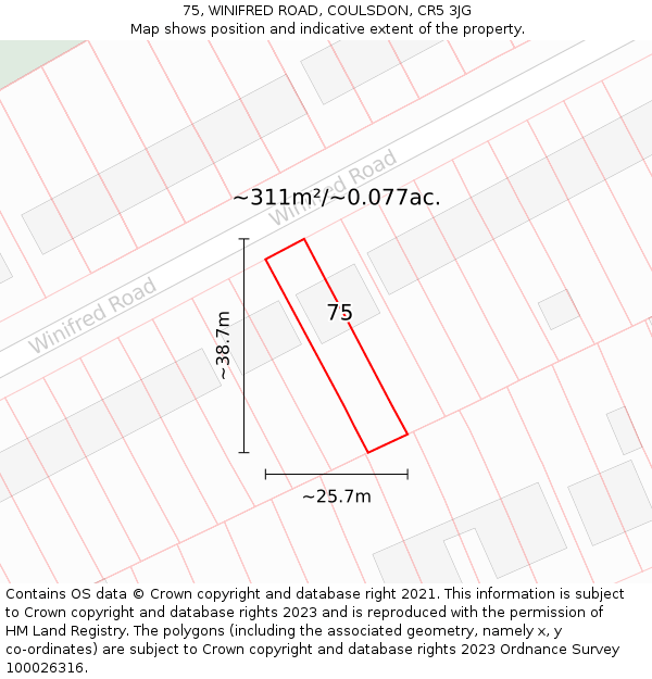 75, WINIFRED ROAD, COULSDON, CR5 3JG: Plot and title map