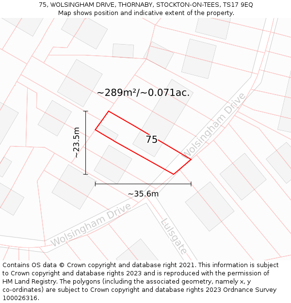 75, WOLSINGHAM DRIVE, THORNABY, STOCKTON-ON-TEES, TS17 9EQ: Plot and title map