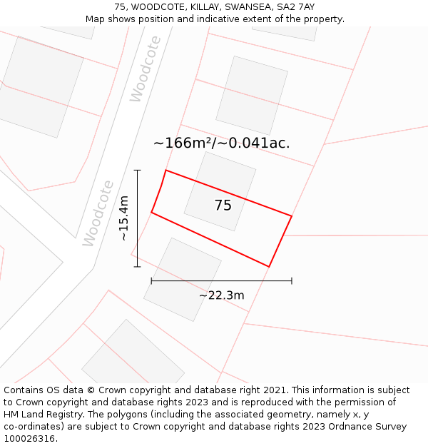 75, WOODCOTE, KILLAY, SWANSEA, SA2 7AY: Plot and title map