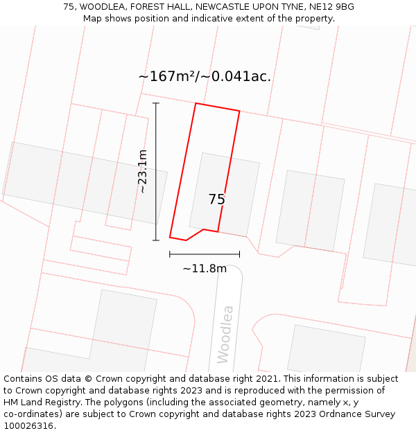 75, WOODLEA, FOREST HALL, NEWCASTLE UPON TYNE, NE12 9BG: Plot and title map