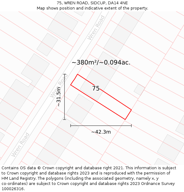 75, WREN ROAD, SIDCUP, DA14 4NE: Plot and title map