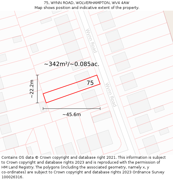 75, WYNN ROAD, WOLVERHAMPTON, WV4 4AW: Plot and title map