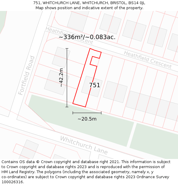 751, WHITCHURCH LANE, WHITCHURCH, BRISTOL, BS14 0JL: Plot and title map