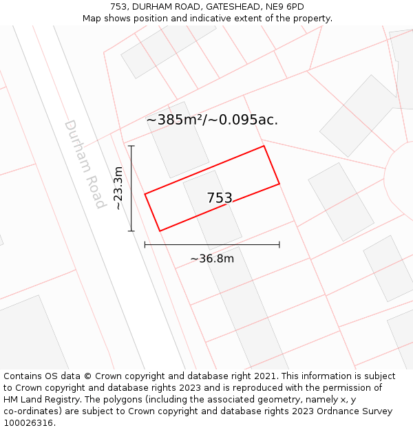 753, DURHAM ROAD, GATESHEAD, NE9 6PD: Plot and title map