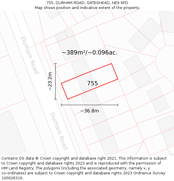 755, DURHAM ROAD, GATESHEAD, NE9 6PD: Plot and title map