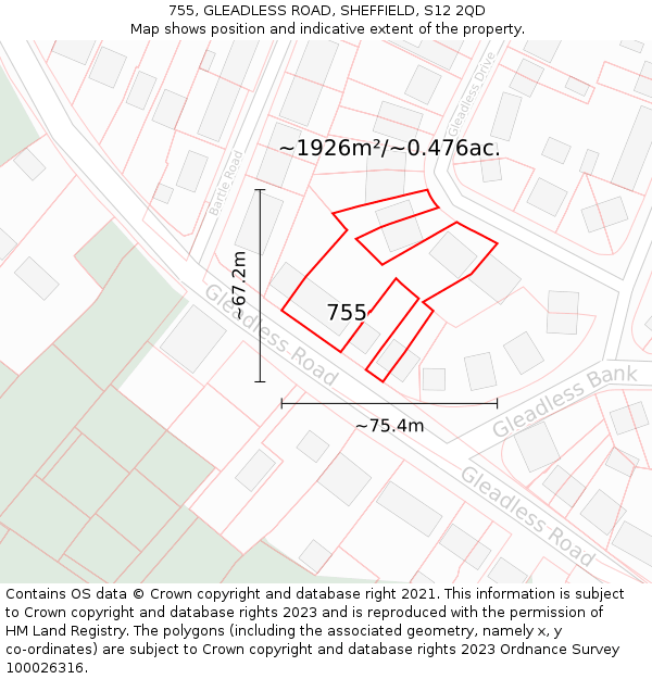 755, GLEADLESS ROAD, SHEFFIELD, S12 2QD: Plot and title map