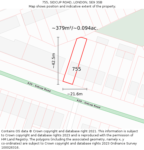 755, SIDCUP ROAD, LONDON, SE9 3SB: Plot and title map
