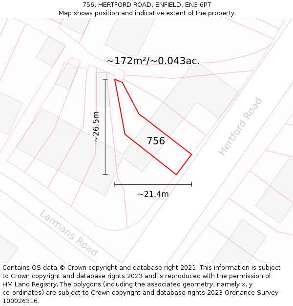 756, HERTFORD ROAD, ENFIELD, EN3 6PT: Plot and title map