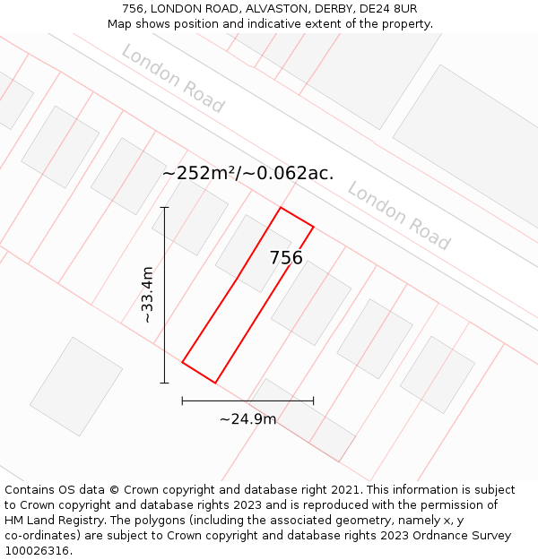756, LONDON ROAD, ALVASTON, DERBY, DE24 8UR: Plot and title map