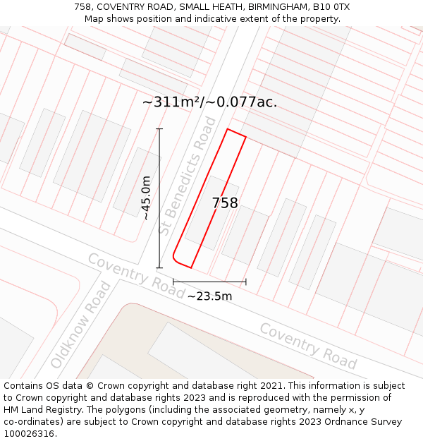 758, COVENTRY ROAD, SMALL HEATH, BIRMINGHAM, B10 0TX: Plot and title map