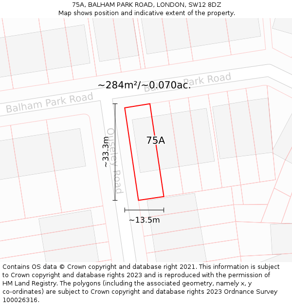 75A, BALHAM PARK ROAD, LONDON, SW12 8DZ: Plot and title map