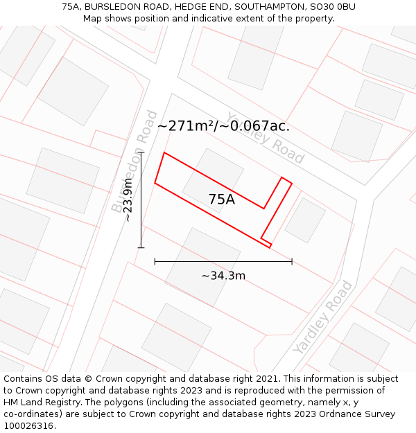 75A, BURSLEDON ROAD, HEDGE END, SOUTHAMPTON, SO30 0BU: Plot and title map
