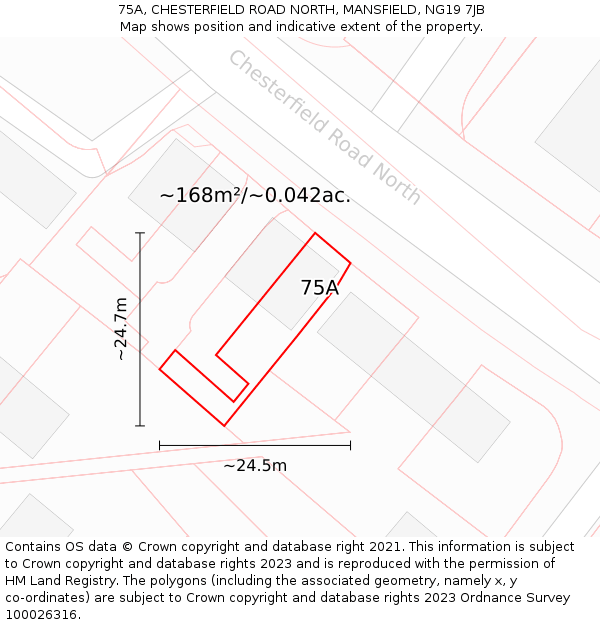 75A, CHESTERFIELD ROAD NORTH, MANSFIELD, NG19 7JB: Plot and title map