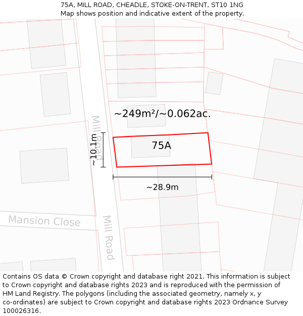 75A, MILL ROAD, CHEADLE, STOKE-ON-TRENT, ST10 1NG: Plot and title map