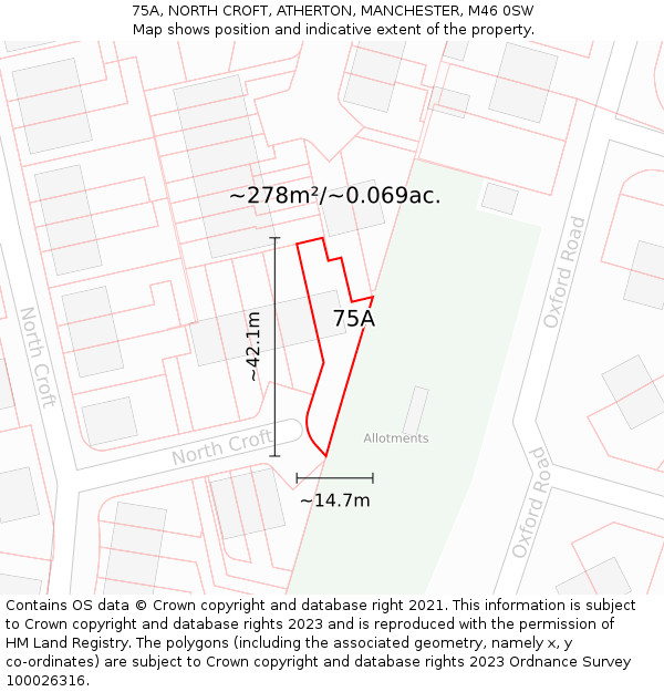 75A, NORTH CROFT, ATHERTON, MANCHESTER, M46 0SW: Plot and title map