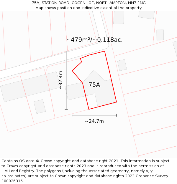 75A, STATION ROAD, COGENHOE, NORTHAMPTON, NN7 1NG: Plot and title map