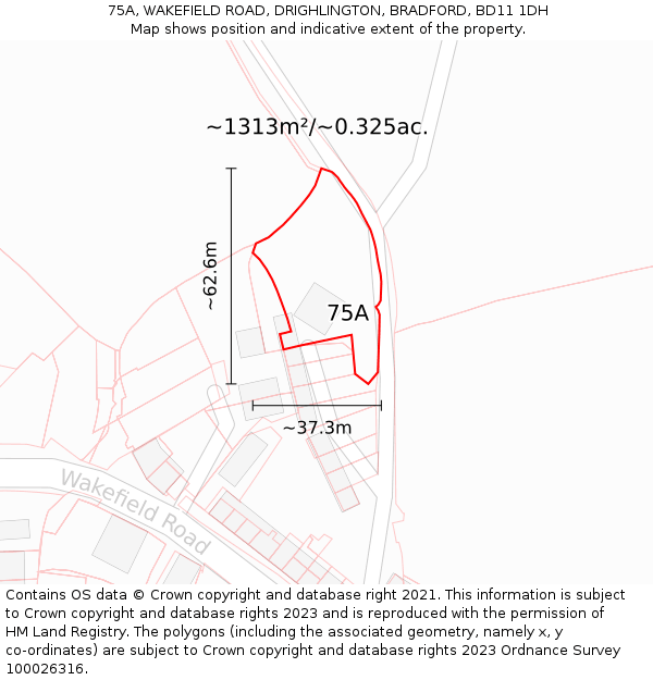 75A, WAKEFIELD ROAD, DRIGHLINGTON, BRADFORD, BD11 1DH: Plot and title map