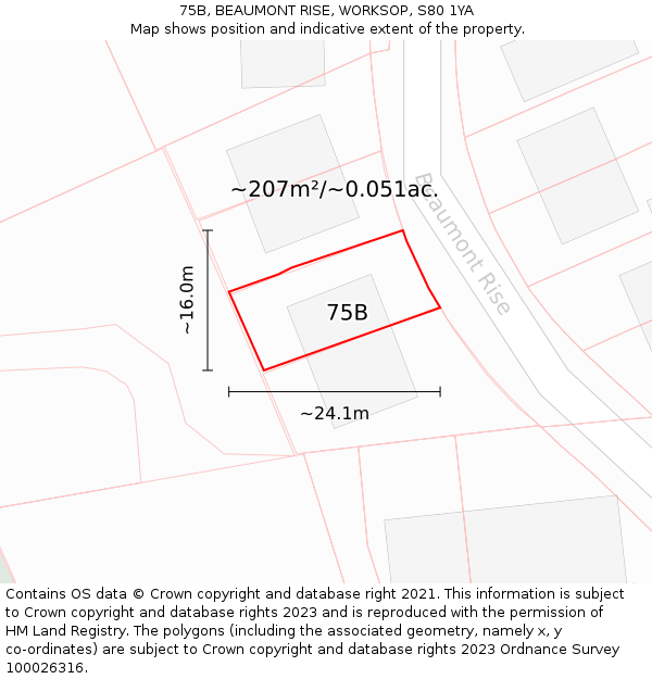 75B, BEAUMONT RISE, WORKSOP, S80 1YA: Plot and title map