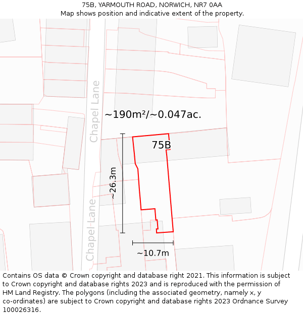 75B, YARMOUTH ROAD, NORWICH, NR7 0AA: Plot and title map