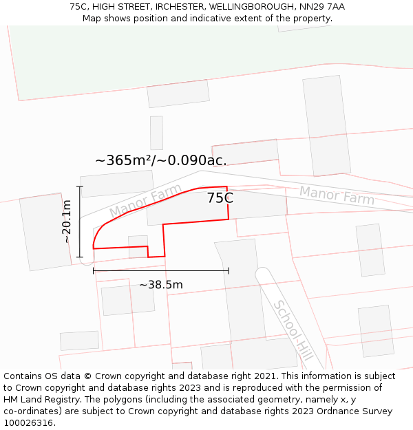 75C, HIGH STREET, IRCHESTER, WELLINGBOROUGH, NN29 7AA: Plot and title map