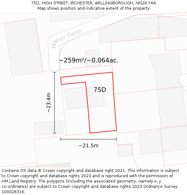 75D, HIGH STREET, IRCHESTER, WELLINGBOROUGH, NN29 7AA: Plot and title map