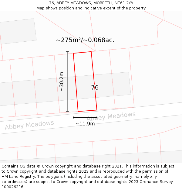 76, ABBEY MEADOWS, MORPETH, NE61 2YA: Plot and title map