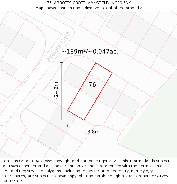 76, ABBOTTS CROFT, MANSFIELD, NG19 6NY: Plot and title map