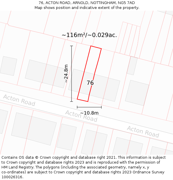 76, ACTON ROAD, ARNOLD, NOTTINGHAM, NG5 7AD: Plot and title map