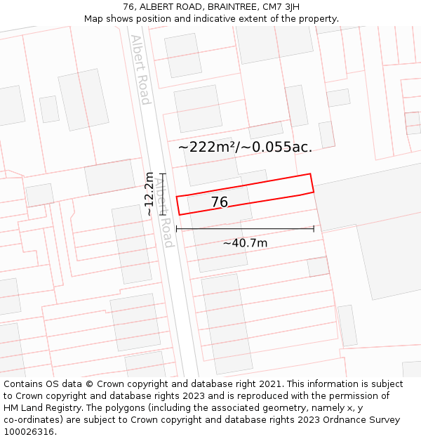 76, ALBERT ROAD, BRAINTREE, CM7 3JH: Plot and title map